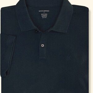 Banana Republic Men's Medium Navy Blue Monogram Pique Organic Cotton Polo Shirt